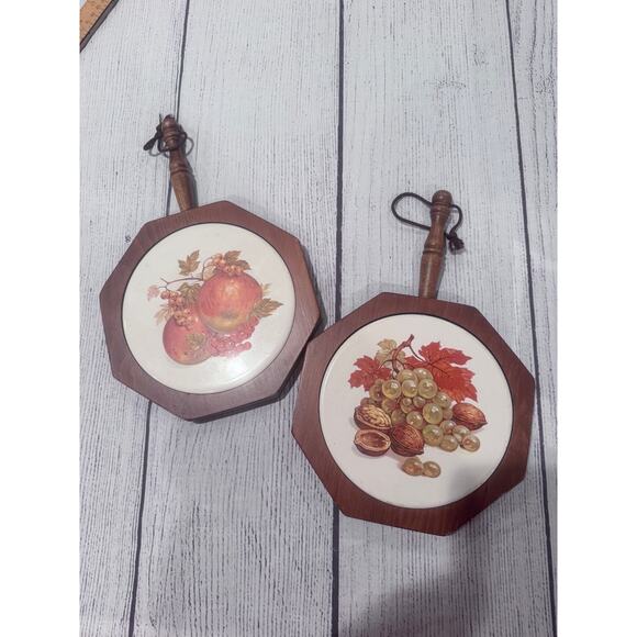 Vintage Wood & Ceramic Tile Trivets Wall Hanging/Cheese Tray - Picture 1 of 9